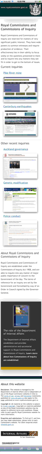 The homepage of the www.royalcommission.govt.nz website as displayed on a smartphone device in portrait orientation.