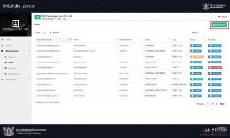 Image of DNS Management Portal create new user web page