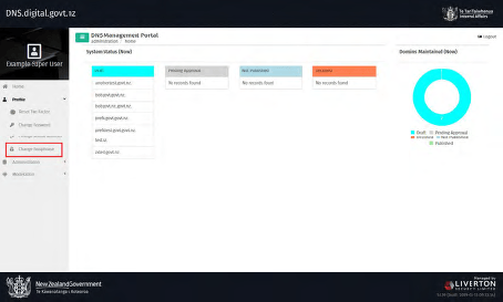 Image of DNS Portal change passphrase web page.